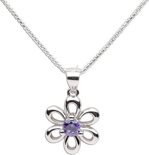 Daisy Sterling Silver Daisy 14 Inch Birthstone Necklace February