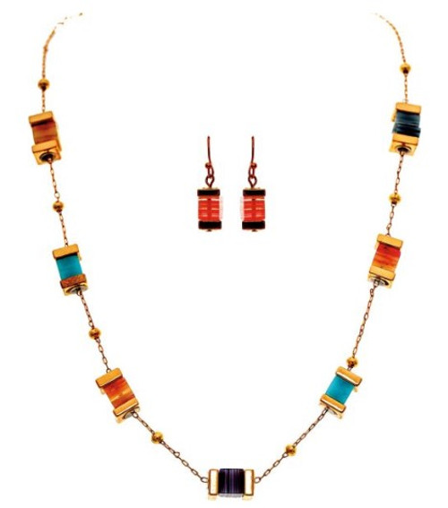 Gold Color Bead Stack Station Necklace