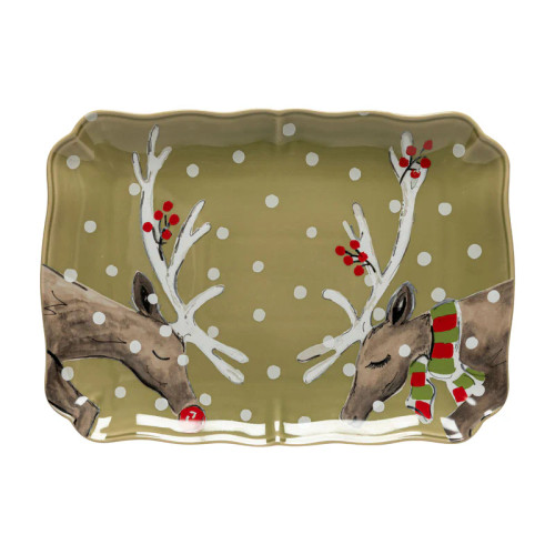 Deer Friends Green Large Rectangular Platter