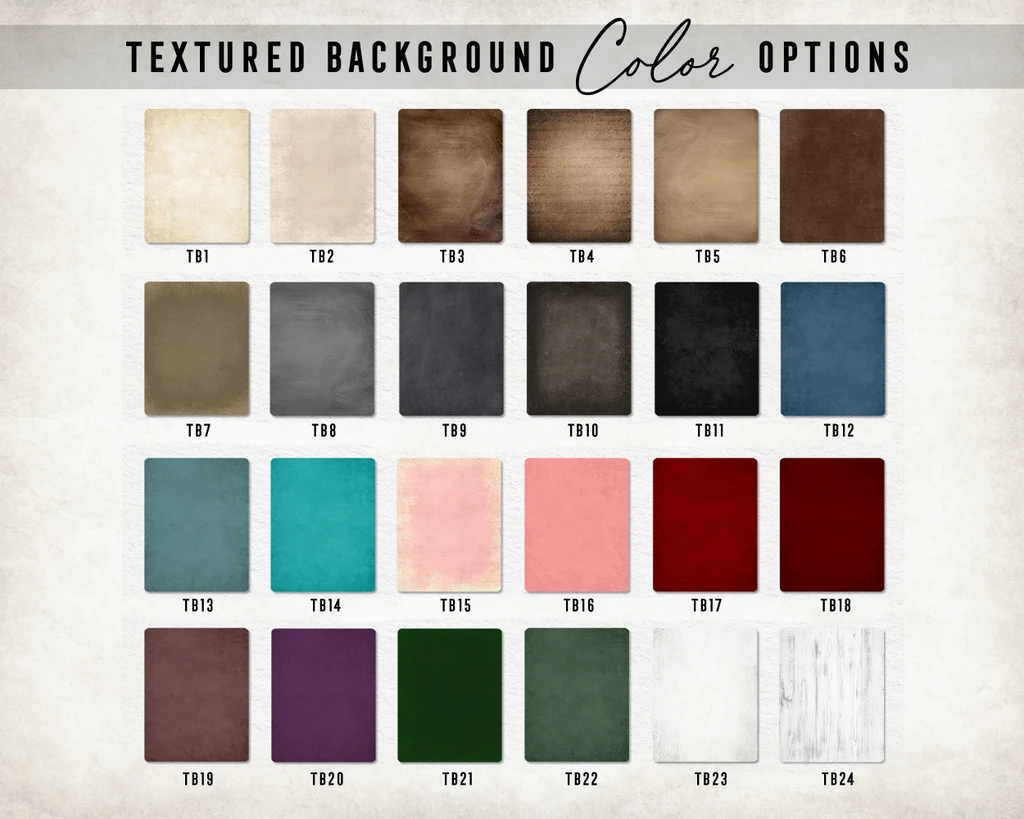 color chart showing the textured background color choices available on a personalized canvas print from Script & Style
