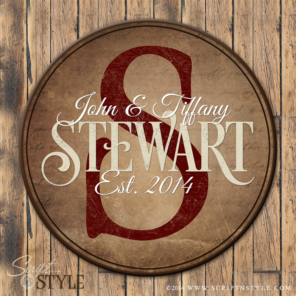 Round personalized family established sign/Wine