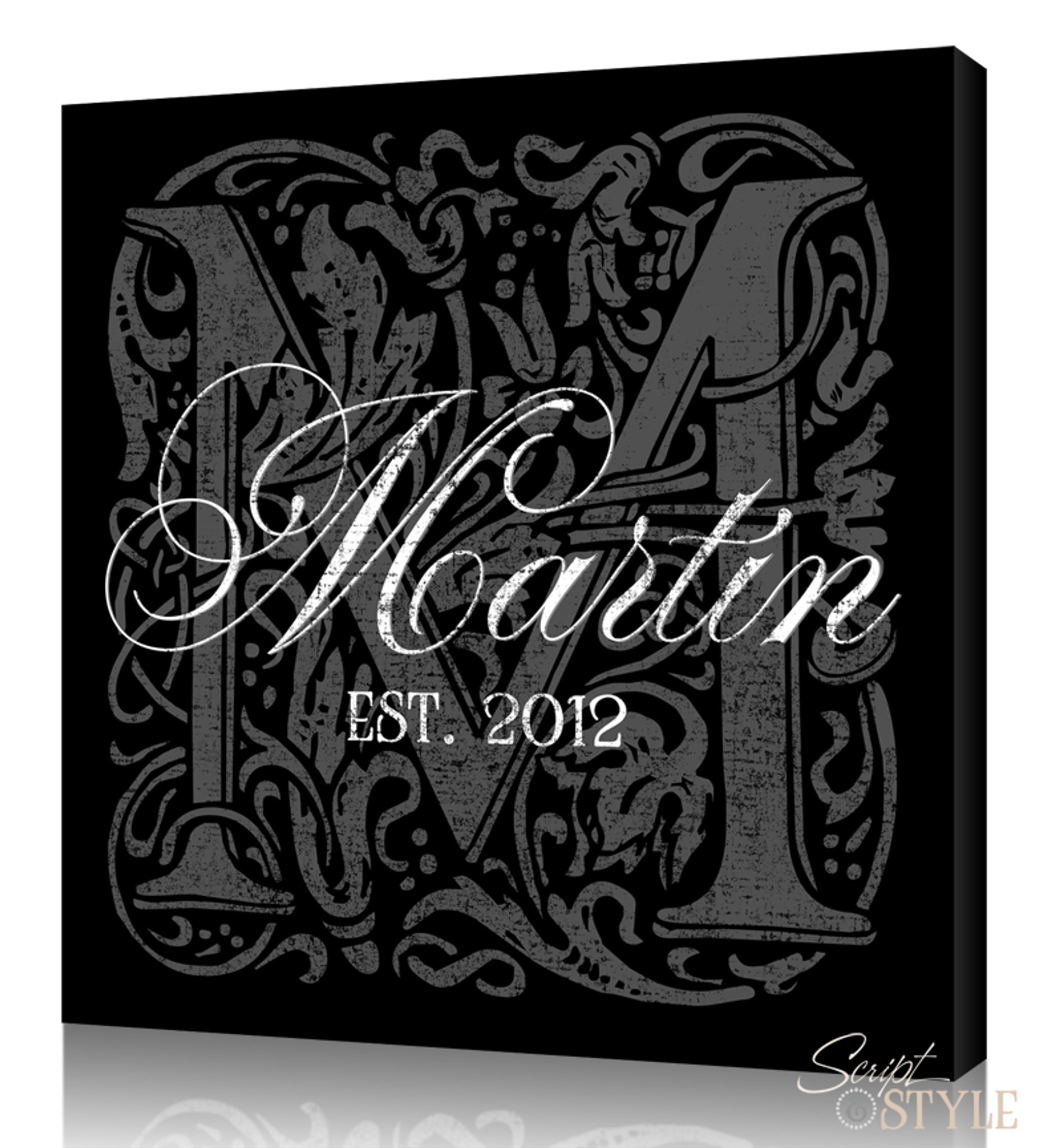 Last Name Canvas Wall Art with Monogram - Script and Style