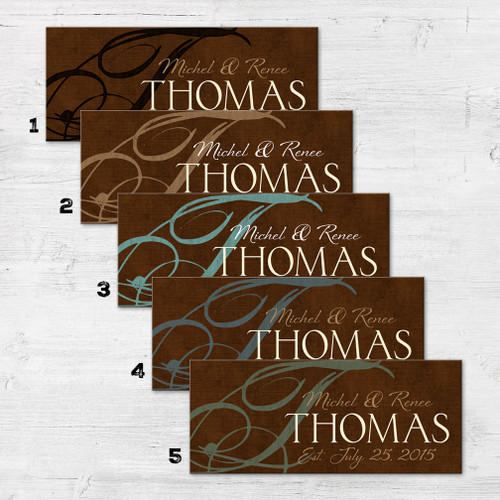color chart showing all available monogram colors with this personalized sign design