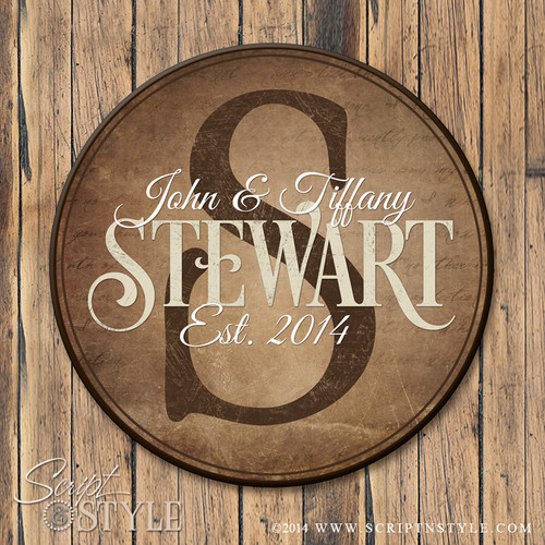 Round personalized family established sign/Brown