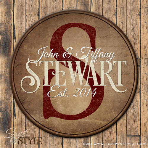 Round personalized family established sign/Wine