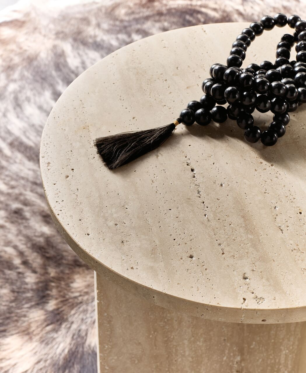 Melange Travertine Marble Cirque Spot Table - Thumbnail 3