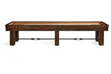 Brunswick Billiards Brunswick Canton Shuffleboard Table, 12 or 14 feet, with a Black Forest Finish, showcasing its wooden construction and expansive playing surface.