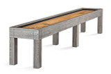 Brunswick Billiards Brunswick Sanibel Shuffleboard Table, Rustic Grey, with a wooden playing surface and sturdy grey wood frame.