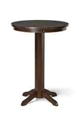 Brunswick Billiards Brunswick Pub Table with USB Port, Sawyer Twain, wooden pub table with round top, pedestal base, and integrated USB charging port for convenience.