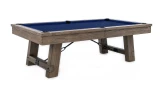 Plank & Hide Co Plank & Hide Isaac Slate Pool Table with Dining Top Option, a sturdy wooden pool table featuring a blue felt playing surface and an elegant dining top for versatile use.