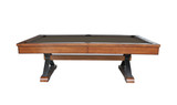 Playcraft Santa Fe Slate Pool Table, Cocoa Bean Finish, X Metal Legs, a stylish billiard table with a slate playing surface, wooden frame, and sleek metal legs, perfect for game rooms.