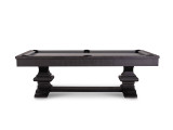 Plank & Hide Co Beaumont Pool Table, distressed black wooden pool table with ornate legs and playing surface.