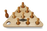 Brunswick Billiards Bowling Pin Set for Shuffleboard Tables, wooden shuffleboard pin set with round base and natural wood finish.