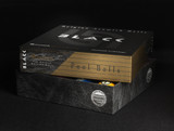 Aramith Tournament Black Billiard Ball Set, black packaging box with gold and black design and pool balls inside.