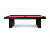 Doc & Holliday Santorini Pool Table, a sleek black and red pool table with customizable finishes, featuring a modern design and sturdy black legs.