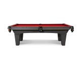 Doc & Holliday Denali Slate Pool Table, rustic charcoal with red felt surface and wooden frame.