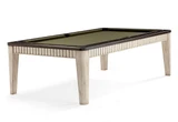 Brunswick Billiards Brunswick Henderson 8' Pool Table in Aged Linen, modern billiards table with wooden legs and a beige felt playing surface, available until August 2025.