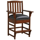 American Heritage Billiards King Chair | Suede, wooden chair with armrests and black suede upholstered seat with decorative nailhead trim.