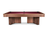 Doc & Holliday Arthur Deco Walnut Pool Table, stylish wooden billiard table with a red felt surface and sturdy walnut finish.