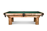 Doc & Holliday Woodsman Pool Table, rustic wooden pool table made in USA with natural wood finish and green felt playing surface.