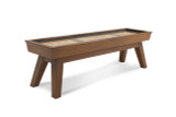 Doc & Holliday George Shuffleboard Table | Gray Walnut, a sleek and modern shuffleboard table with a wooden gray walnut finish and angled legs.