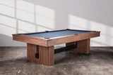American Heritage Billiards Vancouver Slate Pool Table in Honey Ash, featuring a sleek wooden frame with a smooth blue playing surface and modern design.