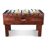 Doc & Holliday Parsons Foosball Table, wooden football table with black and yellow playing figures and sturdy wooden legs.