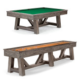 Brunswick Billiards Brunswick Botanic Pool Table & Shuffleboard Table Combo, wooden game tables with green felt pool table and wooden shuffleboard board for entertainment.