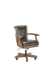 Brunswick Billiards Brunswick Centennial Game Table Chairs | Set of 2, image of a stylish office chair with a wooden frame and black leather cushions, adjustable height, and caster wheels.