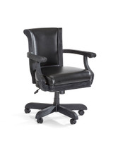 Brunswick Billiards Brunswick Centennial Game Table Chairs, set of 2, black leather office chairs with wooden armrests and base on casters.