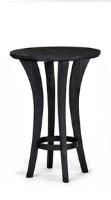 Brunswick Billiards Centennial Pub Table, black wooden round table with curved legs and metal ring support, perfect for game rooms or bar areas.