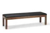Brunswick Billiards Brunswick Centennial Storage Bench, wooden bench with black padded seat and a brass Brunswick logo in the center.