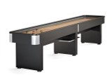 Brunswick Billiards Brunswick DelRay Shuffleboard Table - Matte Black, 9' and 12' models, with sleek matte black finish, wooden playing surface, and modern design.