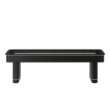Plank & Hide Co Plank & Hide Deco Shuffleboard Table – Black with Chrome Inlays, sleek modern shuffleboard game table with black finish and chrome inlays, designed for entertainment and recreation.