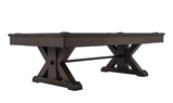 Plank & Hide Co Otis Pool Table & Shuffleboard, a stylish wooden game table with a dark finish and sturdy cross-legged base.