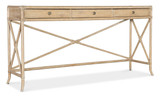 Hooker Furniture Retreat Pole Rattan Dune Console, a wooden console table with a natural rattan finish and three drawers.