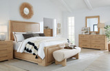 Hooker Furniture Retreat Landscape Mirror, a large wooden dresser with a matching wooden framed mirror in a bedroom setting.