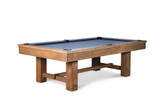 Doc & Holliday Hank pool table in Rustic Silver Brown Oak, 3/4 view on white background, exclusively at Sawyer Twain