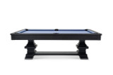 Plank & Hide Co Beaumont Slate Pool Table by Plank & Hide – Black Ash, a sleek and modern pool table with blue felt surface and sturdy black ash wood frame.
