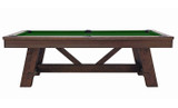 Side view of the C.L. Bailey Tunbridge pool table with tapered leg base and rustic finish