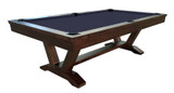C.L. Bailey Skylar Pool Table in Warm Chestnut, a wooden pool table with a dark finish, sturdy legs, and a blue playing surface.