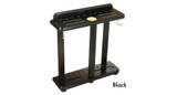 C.L. Bailey Floor Cue Rack, black wooden cue stick holder with multiple slots and hooks for billiard cues and accessories.