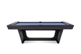 Doc & Holliday Kaci Black Ash slate pool table with blue felt and modern pedestal base