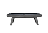Side view of the marble grey George Slate pool table by Doc & Holliday on a white background.