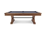 Plank & Hide Co Otis 8' Slate Pool Table in Honey Ash with FREE Install, featuring a wooden frame and blue felt playing surface.