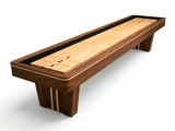 Doc & Holliday Derby Shuffleboard Table in Walnut, a wooden shuffleboard with numbered scoring zones and a sleek design.