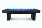 Doc & Holliday Derby Slate Pool Table in Black Maple, with a sleek black frame and vibrant blue felt surface, designed for recreational gaming.