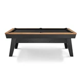 Front view of Jensen Slate Pool Table in Black and Pecan finish with built-in storage drawer
