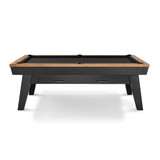 Plank & Hide Co Jensen Slate Pool Table with Storage Drawer, modern black and wood finish, with side drawers for accessories, suitable for game rooms and recreational areas.