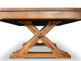 Presidential Billiards acacia wood pool table with X-leg trestle base and natural wood grain finish